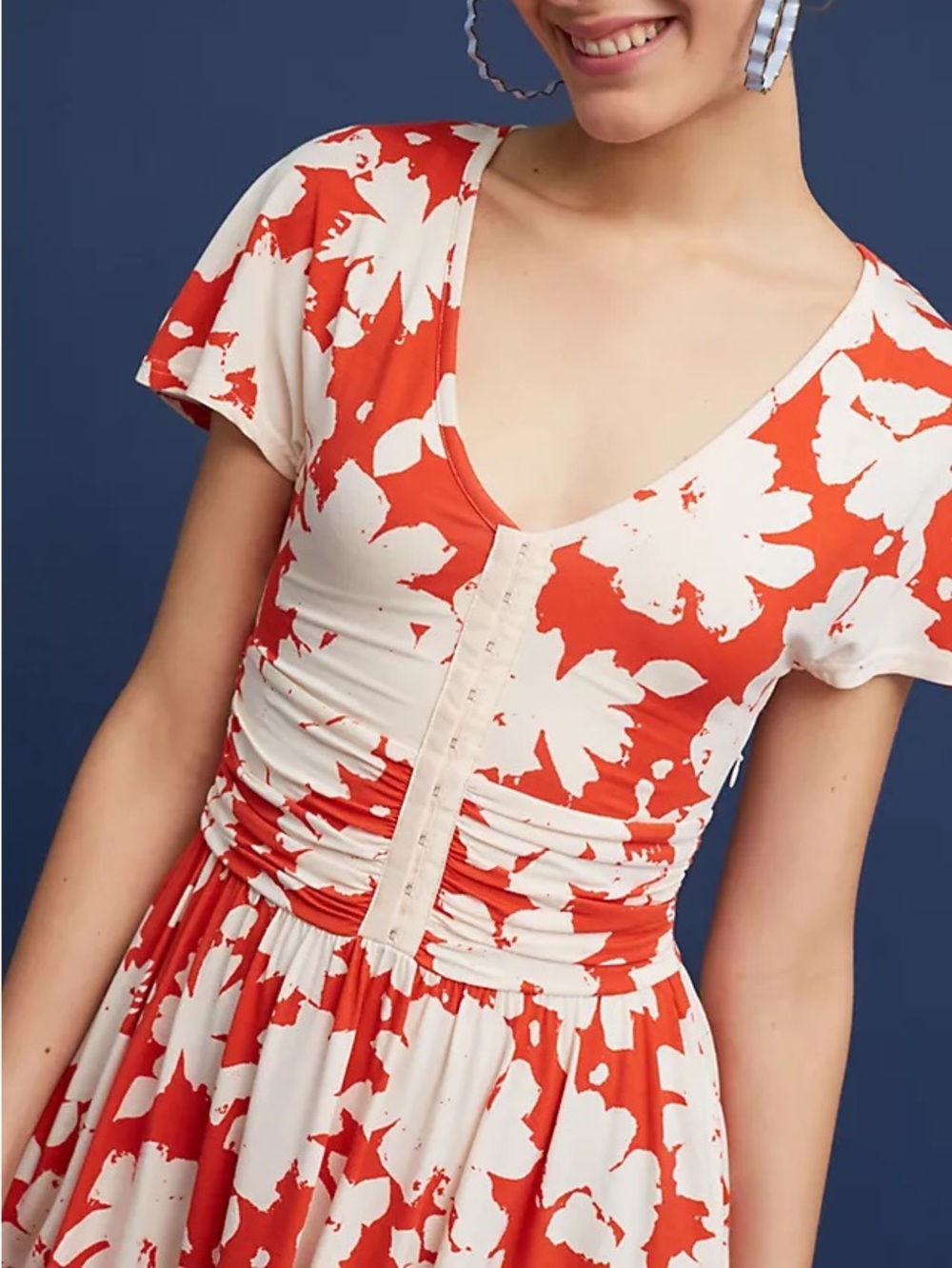 Anthropologie Maeve Orange Floral Midi Dress | Boho Cottagecore Garden Party